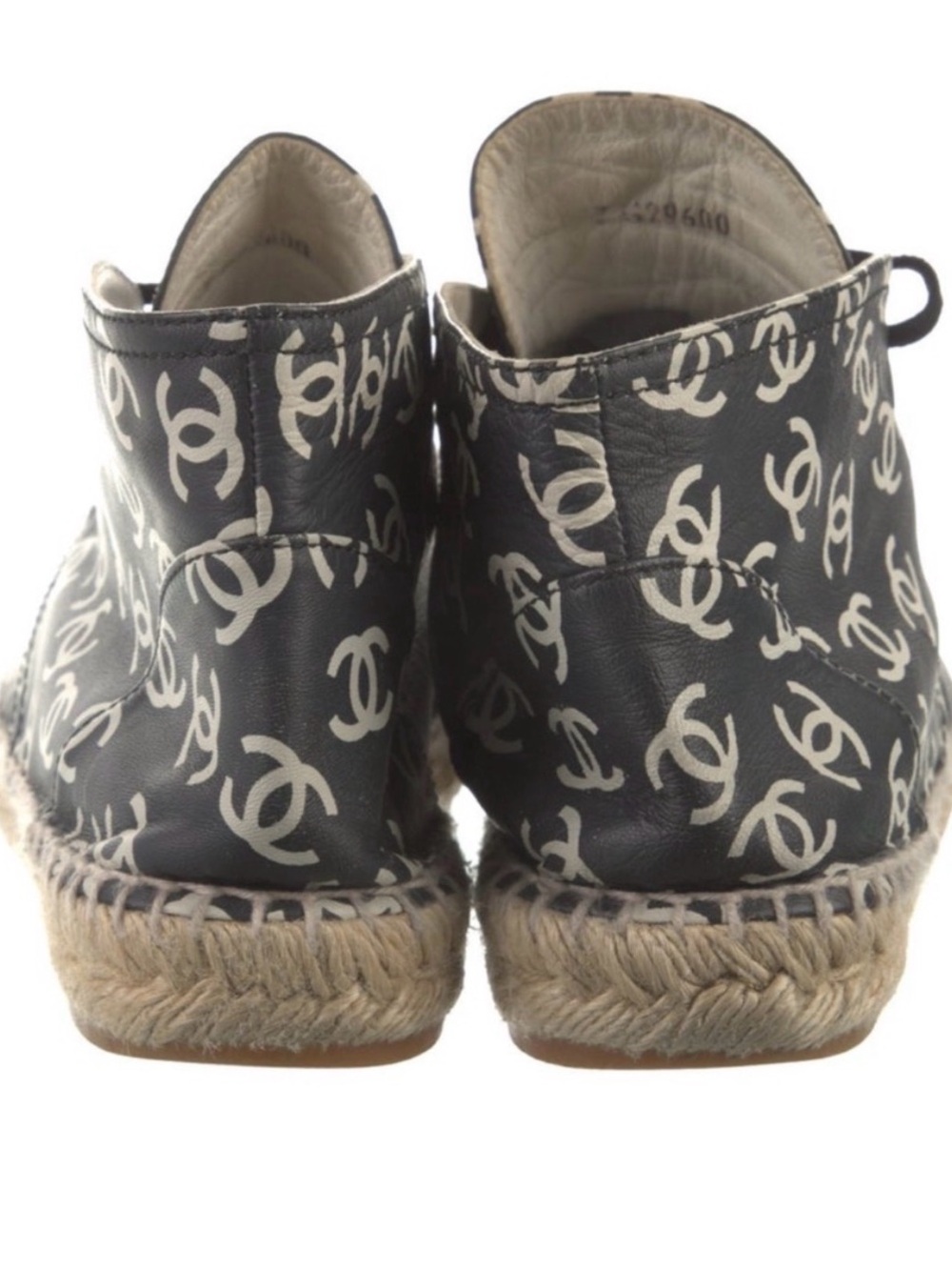 CHANEL Black and White Logo Espadrille Lace-Up Shoes - Picture 4 of 5